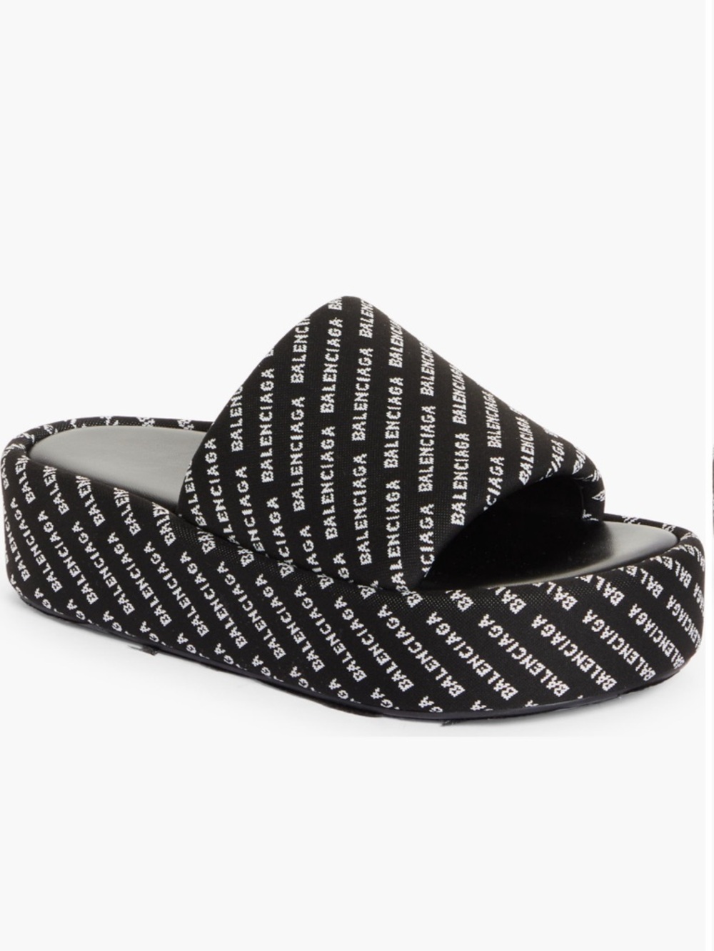 Balenciaga Rise Black Logo Print Platform Slide Sandal